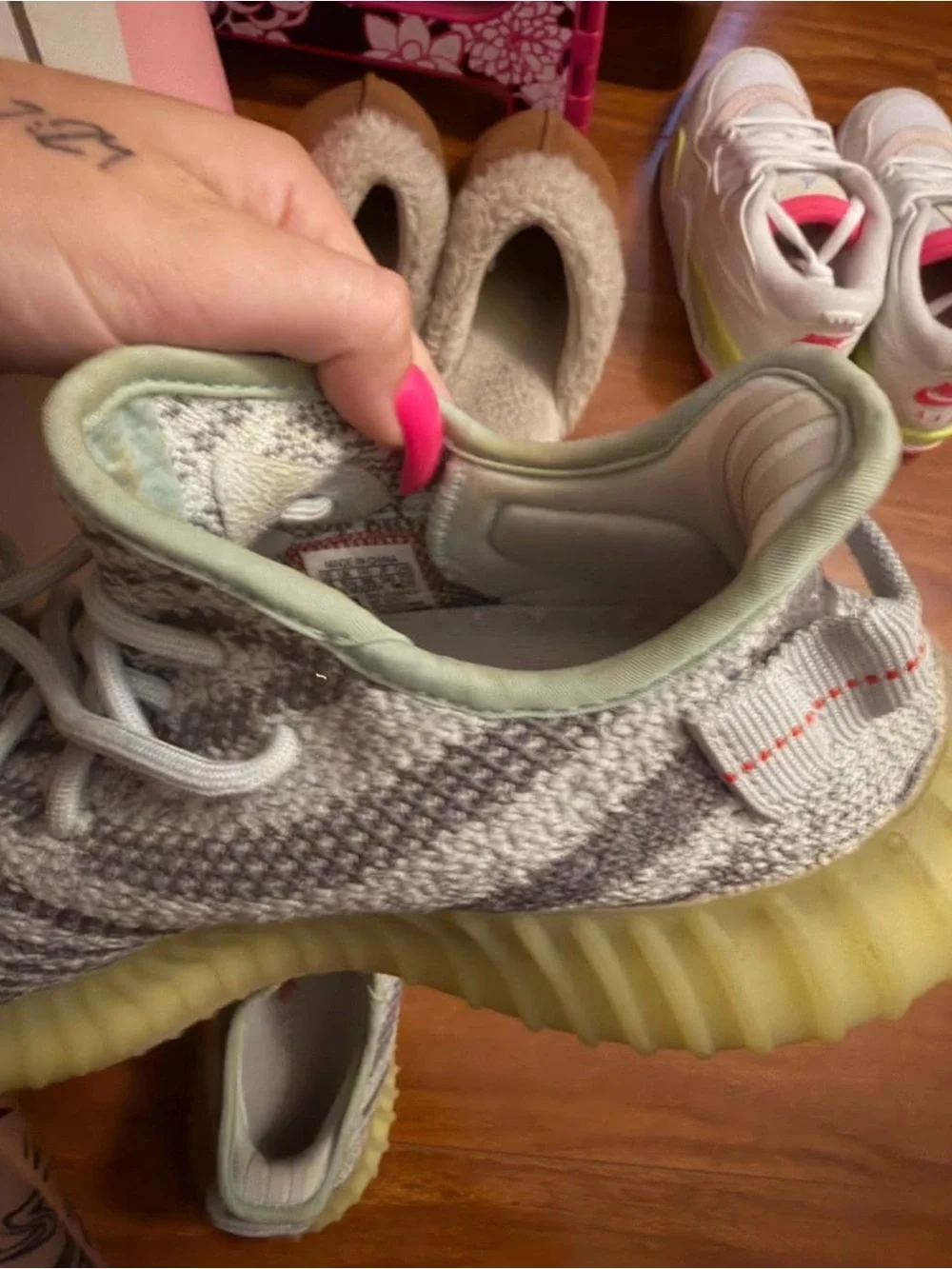 Yeezy Boost 350 V2 Grey Knit Sneakers with Yellow Sole
